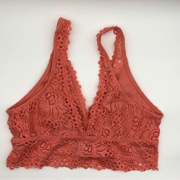 Aerie Floral Eyelet Coral Bralette Deep V Neck Size Medium - Picture 3 of 7